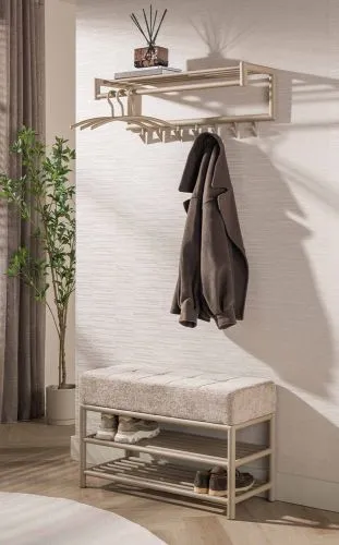 Sitzbank Schuhbank Shio | mit gepolsterter Sitzfläche | 85cm | beige
