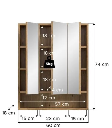 Spiegelschrank Aqua | mit offenem Fach | Evoke Oak