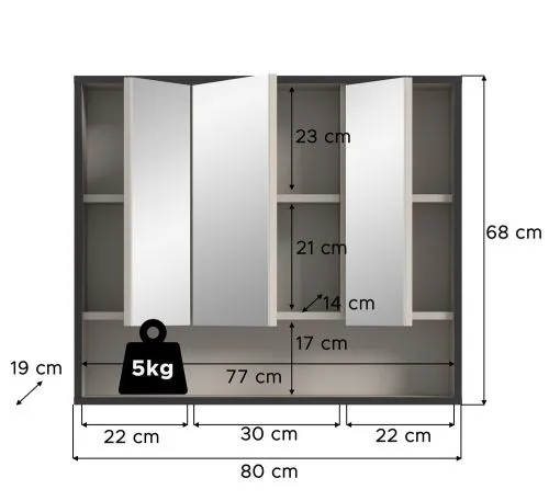 Spiegelschrank Bagno | mit offenem Fach| Kaschmir