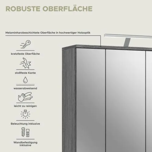 Spiegelschrank Blake | rauchsilber | inkl. LED Beleuchtung