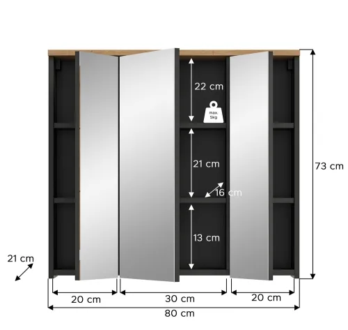 Spiegelschrank Canu | Artisan Eiche / Basalt grau | ohne Aufsatzleuchte