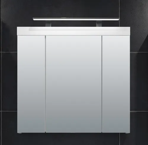 Spiegelschrank Devon | weiß Hochglanz mit Aufsatzleuchte