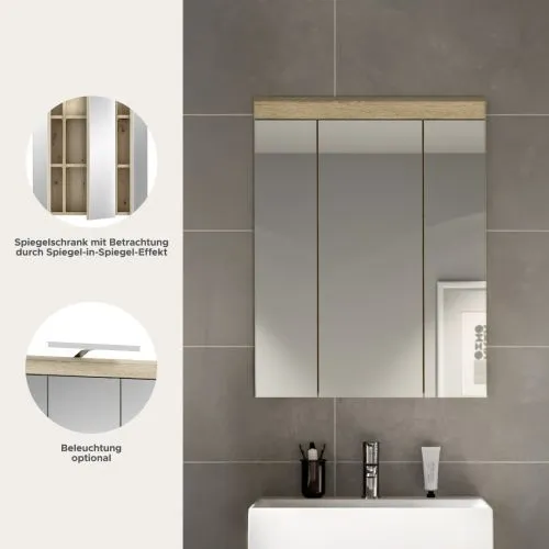 Spiegelschrank Lambada | Sonoma Eiche hell mit Beleuchtung
