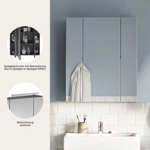 Spiegelschrank Linus | schwarz Hochglanz | LED Beleuchtung