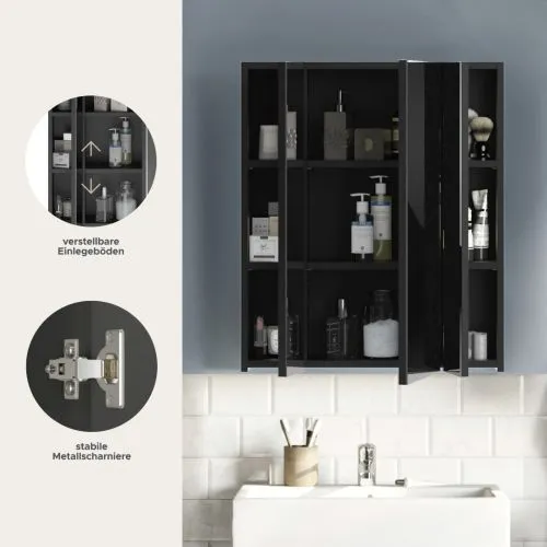 Spiegelschrank Linus | schwarz Hochglanz | LED Beleuchtung