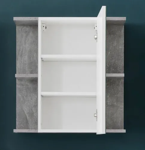 Spiegelschrank Nano | weiß Hochglanz / Beton Stone | inkl. LED Beleuchtung