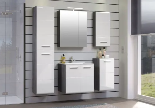 Spiegelschrank Riva | weiß / rauchsilber mit LED Aufsatzleuchte