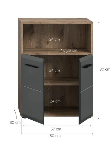 Standschrank breit Ice | Nox Oak / schwarz matt