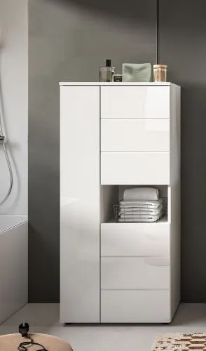 Standschrank breit Vira | weiß / weiß Hochglanz