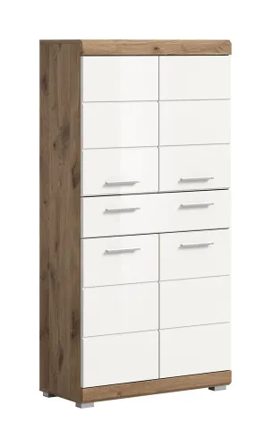 Standschrank breit Wave | weiß Hochglanz / Nox Oak