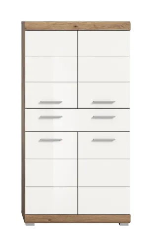 Standschrank breit Wave | weiß Hochglanz / Nox Oak