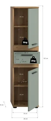 Standschrank Hochschrank Blake | Salbei / Artisan Eiche