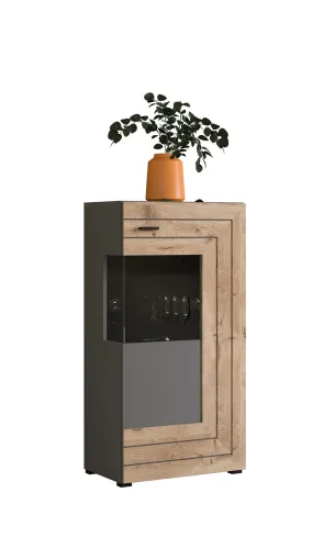 Standschrank Kommode Freno | grau matt / Nox Oak | LED Beleuchtung