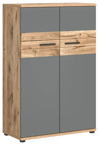 Stauraumschrank Mason | Nox Oak / Basalt grau | 80x122x37