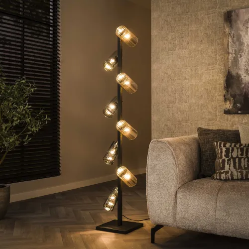 Stehlampe Badi | 8 Leuchten | Glasschirme | Artic schwarz