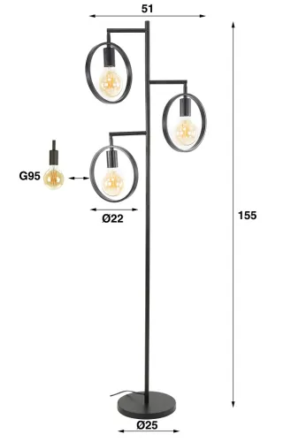 Stehlampe Machi | 3 Leuchten | Metall | Charcoal