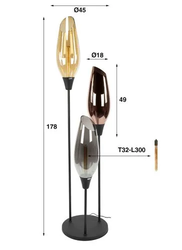 Stehlampe Tulip 2 | 3 Leuchten | schwarz