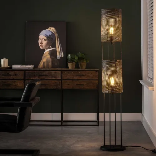 Stehleuchte Tschelia 2 Lampen | Metall | schwarz-braun