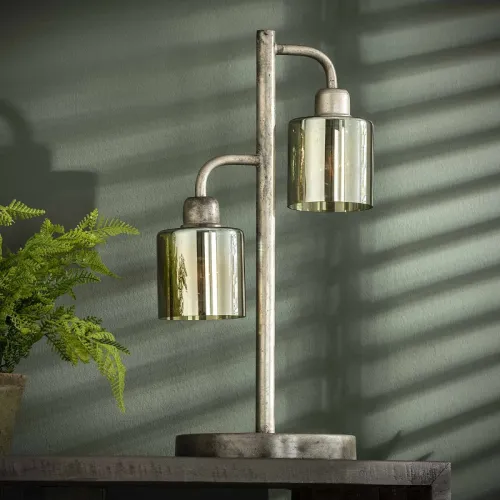 Tischleuchte Vale 2 Lampen | Braunglas | altsilber