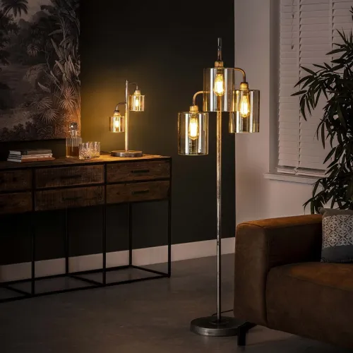 Tischleuchte Vale 2 Lampen | Braunglas | altsilber