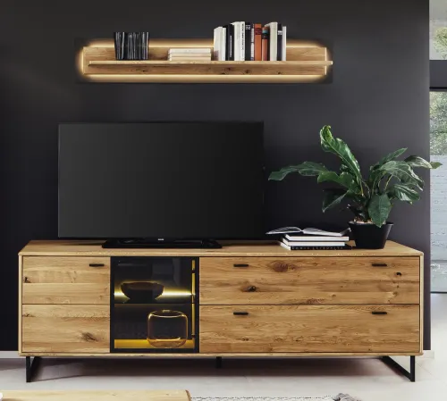 TV-Board Arezzo | Wildeiche / anthrazit | mit 1er Set LED Beleuchtung 30 cm