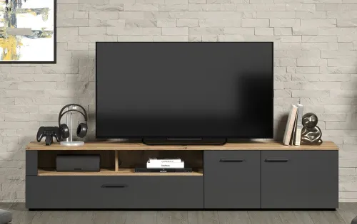 TV-Board Lowboard Esteban | Anthrazit / Coast Evoke Oak ohne Beleuchtung