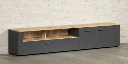 TV-Board Lowboard Esteban | Anthrazit / Coast Evoke Oak ohne Beleuchtung