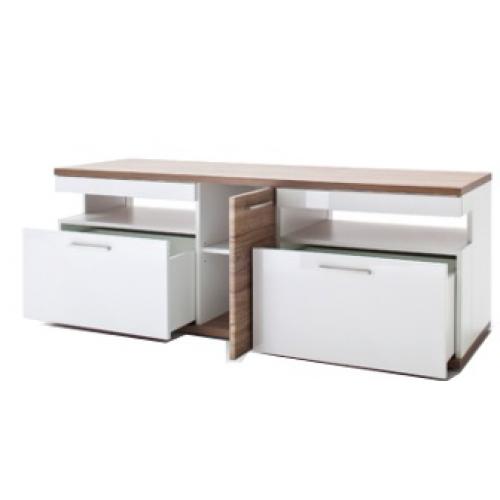 TV-Board Luzern | weiß Hochglanz / Sterling Oak