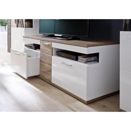 TV-Board Luzern | weiß Hochglanz / Sterling Oak