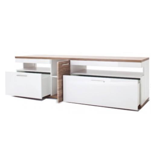 TV-Board Luzern groß | weiß Hochglanz / Sterling Oak