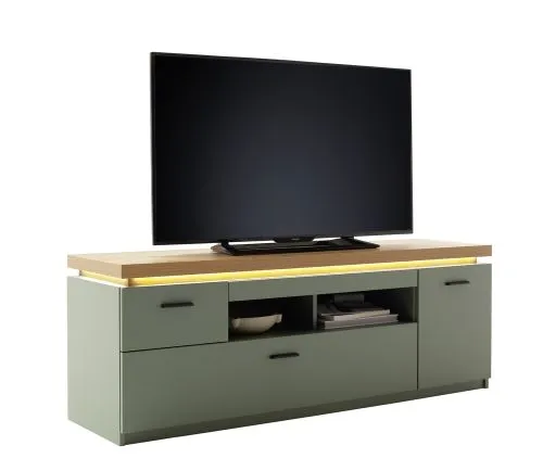 TV-Board Moniz | Salbei grün / Eiche Evoke