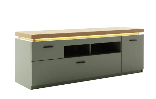 TV-Board Moniz | Salbei grün / Eiche Evoke