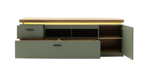 TV-Board Moniz | Salbei grün / Eiche Evoke