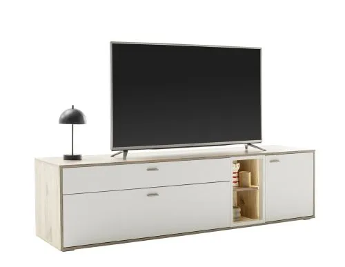 TV-Board Santerno | Soft white / Viking Oak | mit Beleuchtung