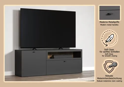 TV Lowboard Bellugi 1, Anthrazit, Evoke Eiche – Ansicht 5