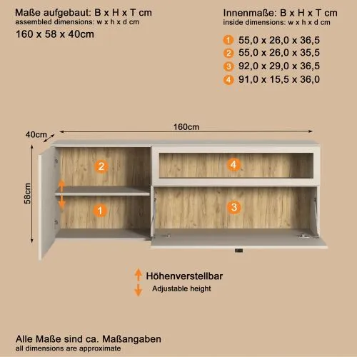 TV Lowboard Bellugi 1, Cashmere, Evoke Eiche – Ansicht 4