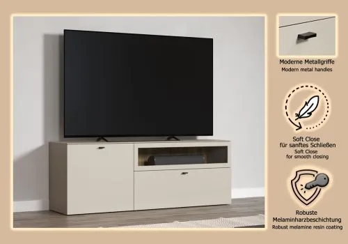 TV Lowboard Bellugi 1, Cashmere, Evoke Eiche – Ansicht 5