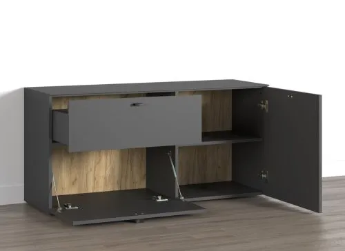TV Lowboard Bellugi, Anthrazit, Evoke Eiche – Ansicht 4