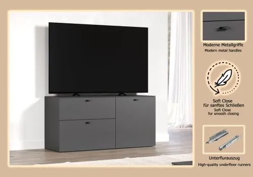 TV Lowboard Bellugi, Anthrazit, Evoke Eiche – Ansicht 6