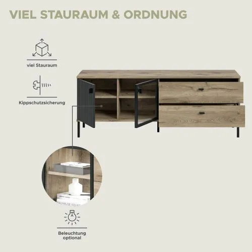 TV-Lowboard Chess | Nox Oak / schwarz