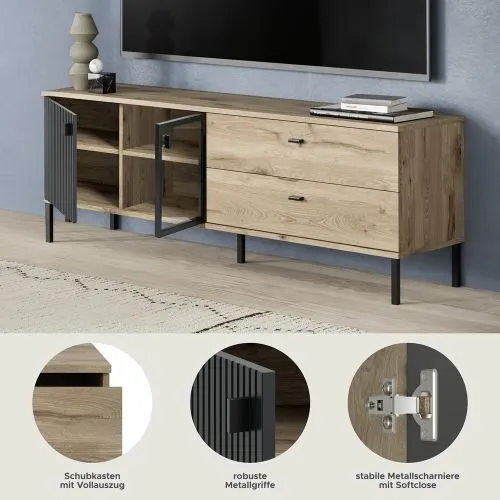 TV-Lowboard Chess | Nox Oak / schwarz ohne