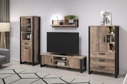 TV-Lowboard Emile | Eiche Tabak / Schwarz