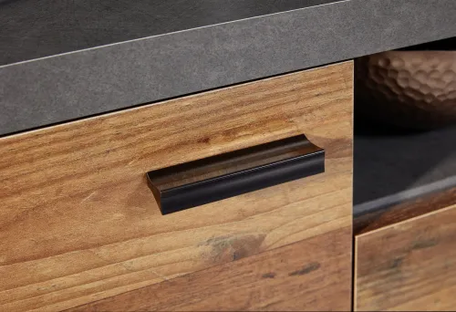 TV Lowboard Mood | Old Used Wood / Matera grau | Shabby Look mit 4er Set LED Beleuchtung