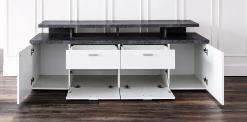 TV Lowboard Mood | weiß / Stone dunkel mit 4er Set LED Unterbauspots