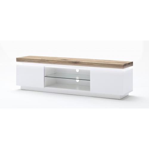 TV-Lowboard Romina | weiß matt / Eiche massiv | inkl. LED Beleuchtung