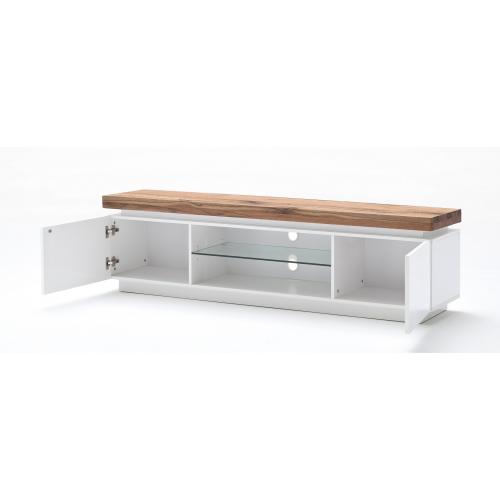 TV-Lowboard Romina | weiß matt / Eiche massiv | inkl. LED Beleuchtung
