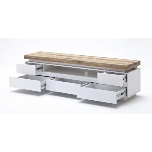 TV-Lowboard Romina 1 | weiß matt / Eiche massiv | inkl. LED Beleuchtung