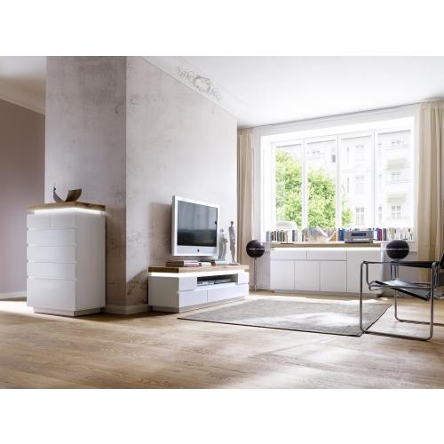 TV-Lowboard Romina 1 | weiß matt / Eiche massiv | inkl. LED Beleuchtung