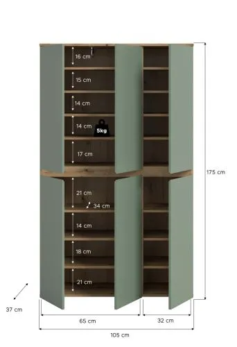 Universalschrank Scarpa | 105 x 175cm | Smoke green / Evoke Eiche