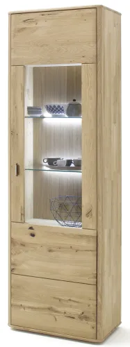 Vitrine 2 Ravello | Balkeneiche Bianco | mit 2er Set LED Rückwandbeleuchtung